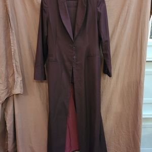 SUIT Gorgeous deep burgundy silky long coat with matching pants. Sz 6